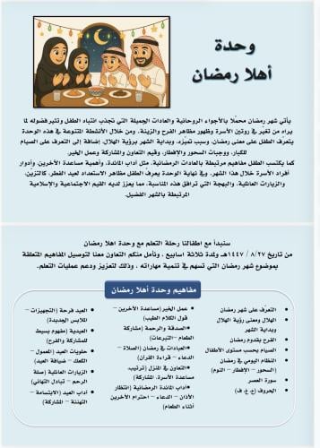 خطة وحدة اهلاً رمضان بصيغة وورد قابلة للتعديل ٣ أس...