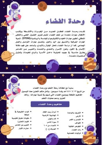 الخطة الأسبوعية لوحدة الفضاء أسبوعين بصيغة pdf