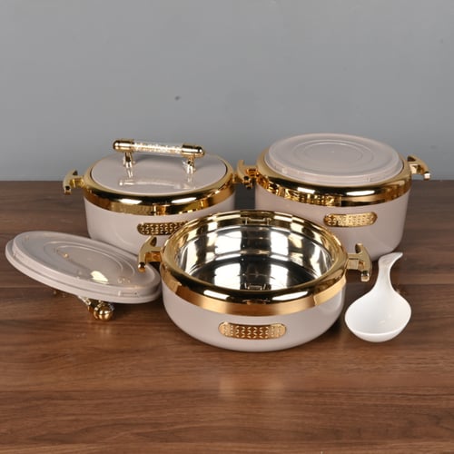 طقم حافظات طعام فاخر بلمسة ذهبية ابيض