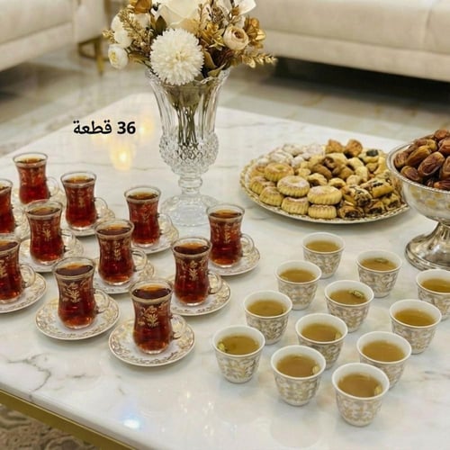 طقم ضيافة فاخر 36 قطعة للشاي والقهوة - نقشة تشجير...