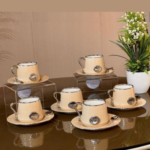 طقم أكواب قهوة تركي سيراميك عصري 12 قطعة - تصميم ف...
