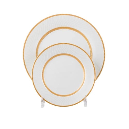 طقم عشاء بورسلان ابيض وذهبي فاخر 45 قطعة 6 اشخاص