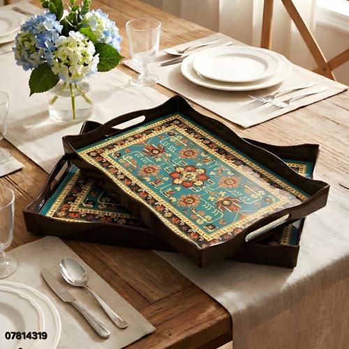 طقم صواني تقديم مستطيلة "نقشة بوهيمي فاخرة" - (لون...