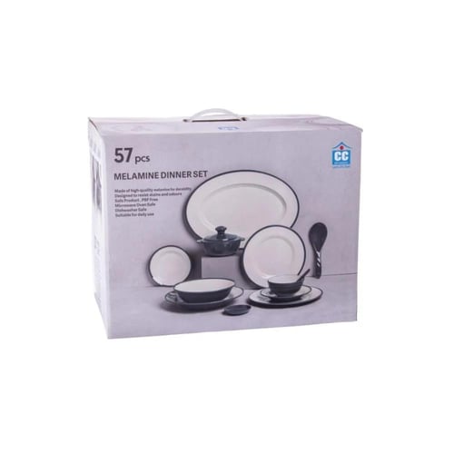 طقم عشاء ميلامين كحلي فاخر – 57 قطعة لـ6 أشخاص