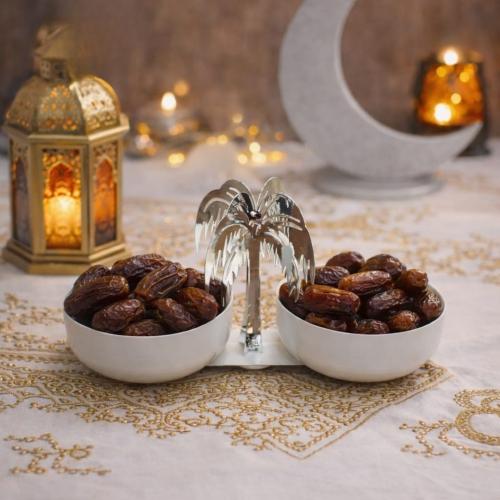 تمرية "نخلة الجود" الفاخرة | ستيل فضي بوعائين للتق...