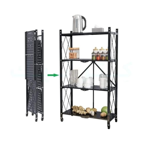 رفوف تخزين معدنية ذكية 5 أدوار - قابلة للطي مع عجل...