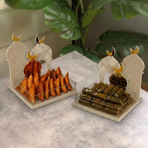 طقم صواني تقديم رمضانية (حبتين) بتصميم مساجد وهلال...