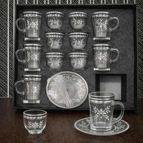 كاسات وبيالات منقوشة فاخرة 18 قطعة