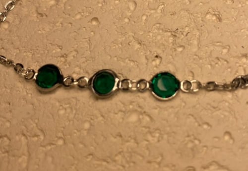 خلخال فضي مع فصوص خضراء (0028)