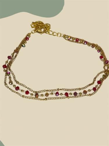 خلخال ذهبي و خرز احمر و ذهبي (0042)