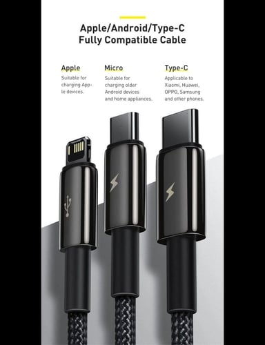 سلك بيسوس 3 في 1 بطول 1.5 متر شحن سريع بثلاث مخارج...