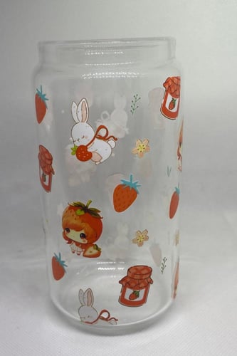 كوب زجاجي - ثيم الفراولة