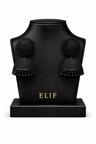أقراط جومكا سوداء مطفية Matte Black Jhumka Earring...