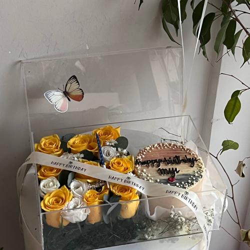 With chocolate and cake