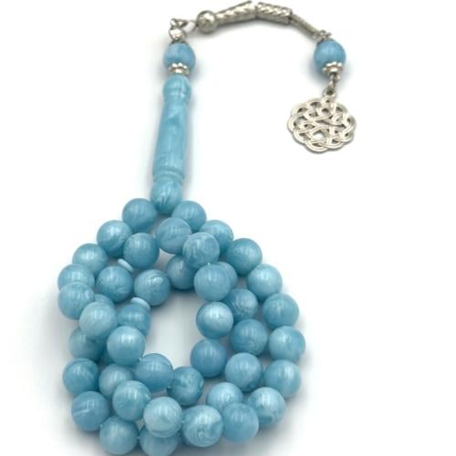 سبحة بكلايت لون ازرق سماوي مموج - طربزونة معدن