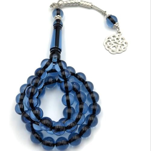 سبحة بكلايت لون كحلي شفاف خيط اسود- طربزونة معدن