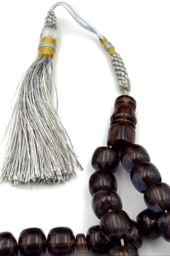 سبحة زعفران لون الحرباء تركواز مع بني - قصة برميلي