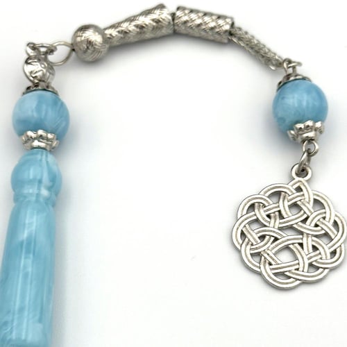 سبحة بكلايت لون ازرق سماوي مموج - طربزونة معدن