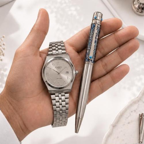 ساعة رجالية من MTP CASIO مع قلم هدية