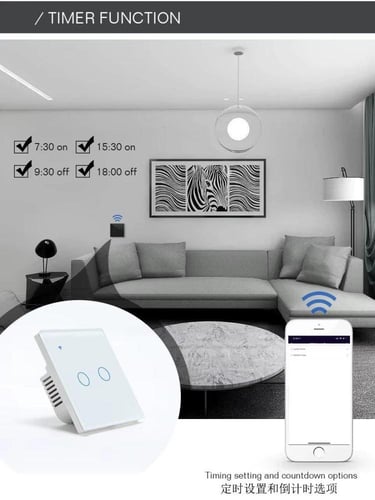 مفتاح انارة ذكي لمس (ثنائي) زجاج مقسي ABC+ كمبيوتر...