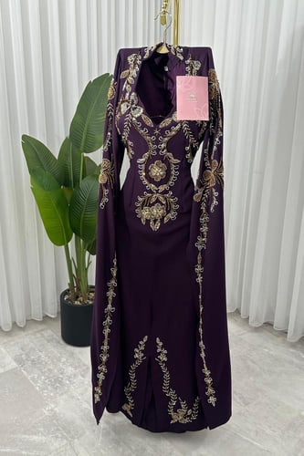 جلابية موف ب اكمام مطرزة