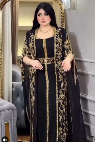 جلابية سوسن اسود قطعتين مطرزة