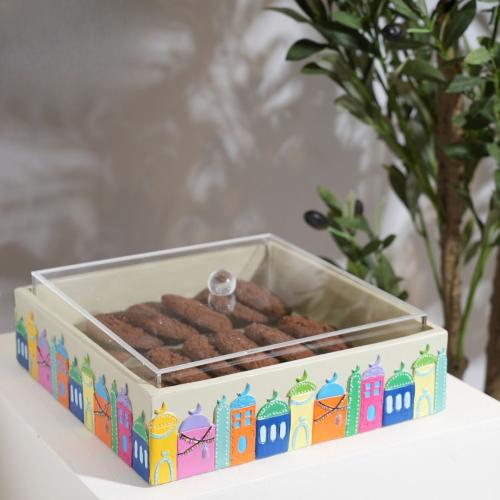 علبة تقديم اكريلك بغطاء بطابع رمضاني فريد