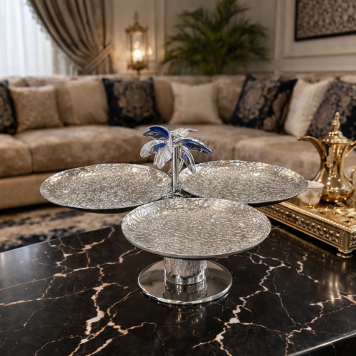 صحن تقديم فاخر ثلاثي بقاعدة أنيقة وتصميم عصري