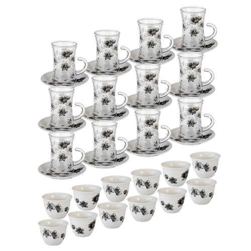 طقم كاسات وبيالات مشجر 36 قطعة