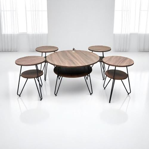 طقم طاولات خدمة خشب دائرية 5 قطع