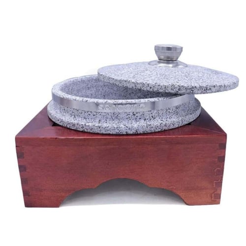 قدر حجري مع قاعدة خشب 18 سم