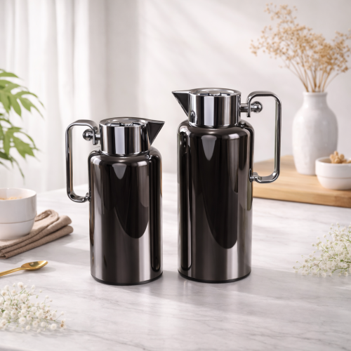 طقم ترامس فاخر بنقشة ورد أنيقة – 0.8 لتر + 1.0 لتر