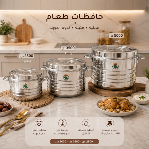 طقم حافظات طعام حرارية ستانلس ستيل – 3 قطع (2500 /...