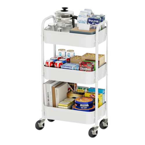 عربة تخزين وتنظيم متحركة ابيض