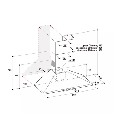 ويرلبول - شفاط هرمى 90 سم، 3 سرعات