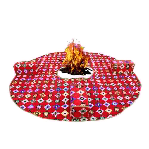 سجادة تخييم حمراء دائرية بحجم 3×3 متر مع 4 مساند ل...