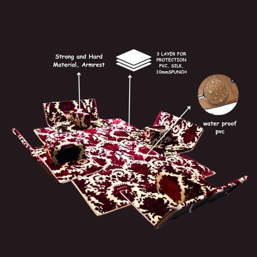 فرشة تخييم مع أربعة كراسي ومراكي بنقوش عربية للرحل...