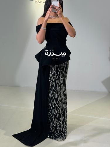 فستان سهرة اسود تطريز يدوي