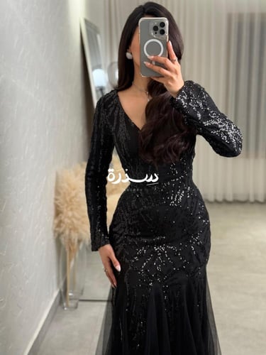 فستان سهرة تل اسود مطرز