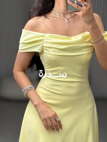 فستان ناعم اصفر أوف شولدر