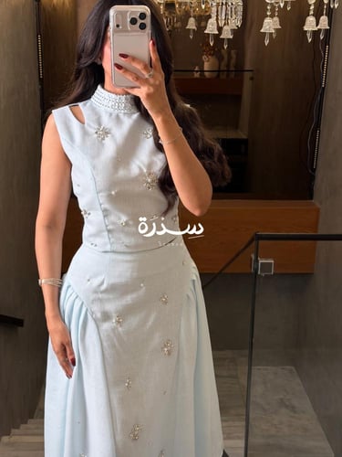 طقم ناعم لينن مزين بكرستالات