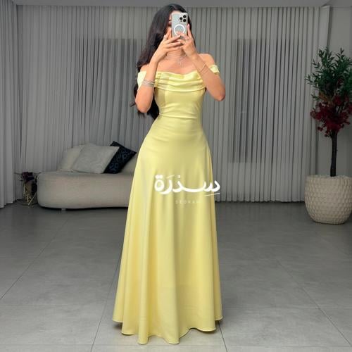 فستان ناعم اصفر أوف شولدر