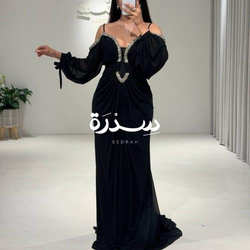 فستان سهرة أسود أوف شولدر