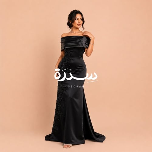 فستان سهرة بتطريز متعرج من الخرز والترتر