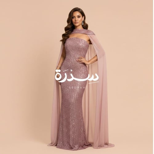 فستان سهرة بتطريز عمودي بالترتر كامل