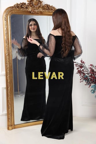 فستان اسود مخمل طويل