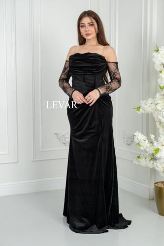 فستان "لورين" الأسود المخمل والدانتيل