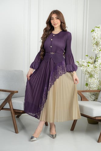 فستان العيد باللون البنفسجي الملكي بتصميم بليسيه م...