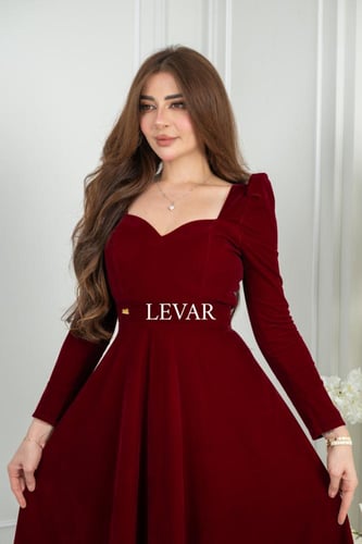 فستان سهر من الجوخ الكوري الاصلي دبل كلوش