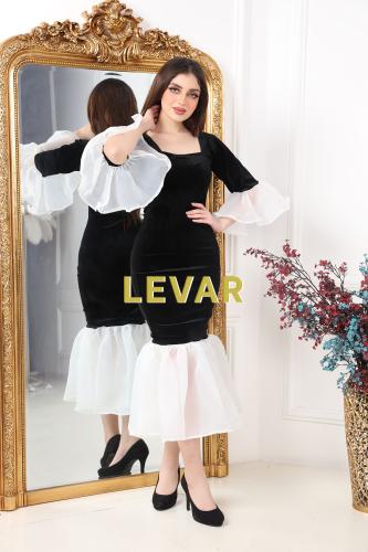 فستان أركيدة المخمل الأسودمزين بنقاء الأورجانزا ال...